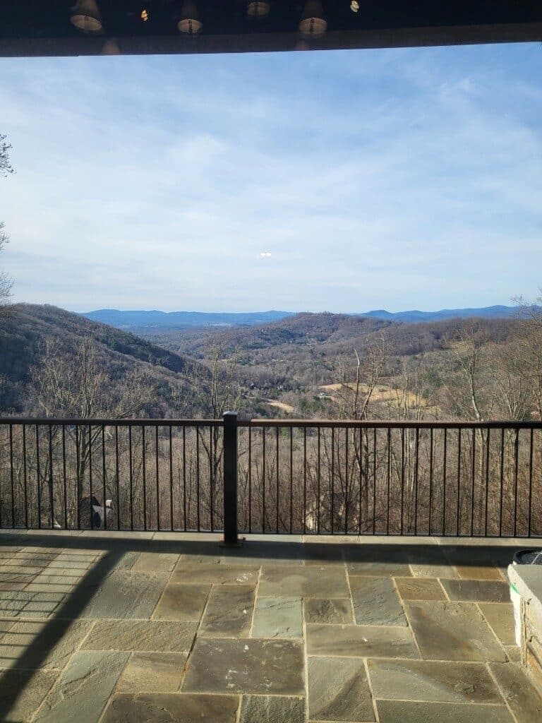 Mountain view from stone patio overlooking Western North Carolina